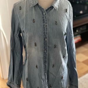 Vintage J.Crew Jeweled Chambray Boy Fit Shirt In EUC.A unique twist on a classic